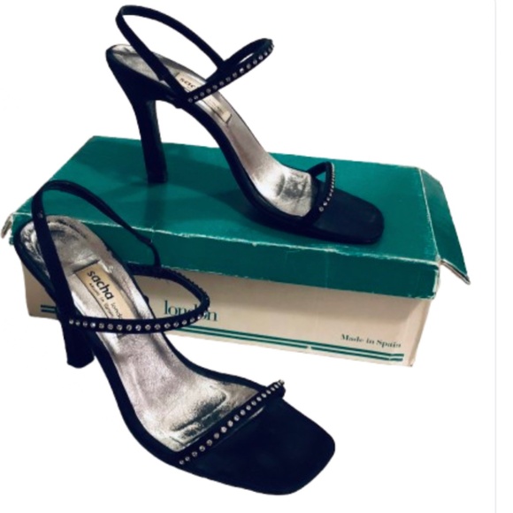 Rhinestone & Black Satin 4" Heels - Picture 5 of 14